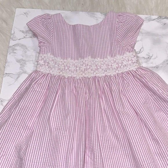 Ralph Lauren Pink Striped seersucker preppy little girls Dress size 9 months - Picture 4 of 7